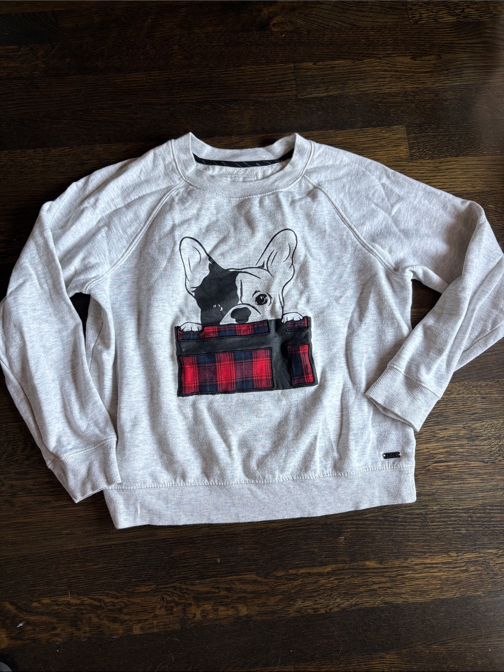 Light Gray Heather Women’s Pullover Sweatshirt with Dog Patch Graphic